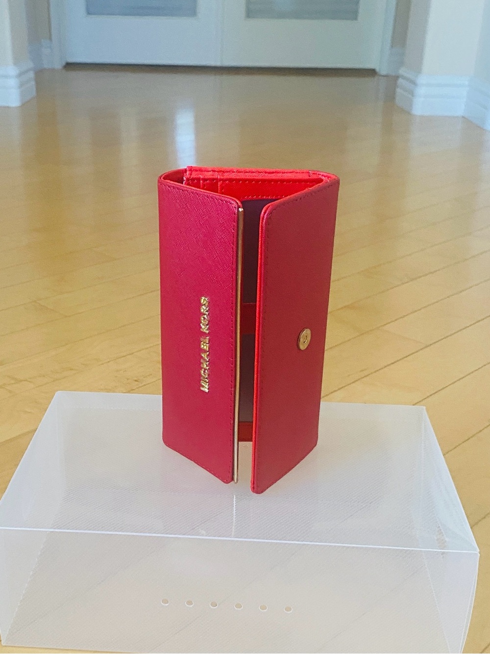 Michael Kors Red Pink Bi-Fold Wallet with Gold Logo